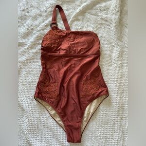 Spell Rust Red One-Shoulder Embroidered One-Piece Swimsuit
